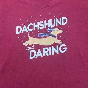 Life Is Good Women's Red V-Neck Tee Dachshund and Daring with Dot Detail